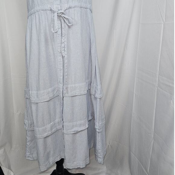 Calvin Klein Striped Linen Blend Sleeveless Tiered Maxi Dress Summer Ready Sz 4 - Picture 3 of 11